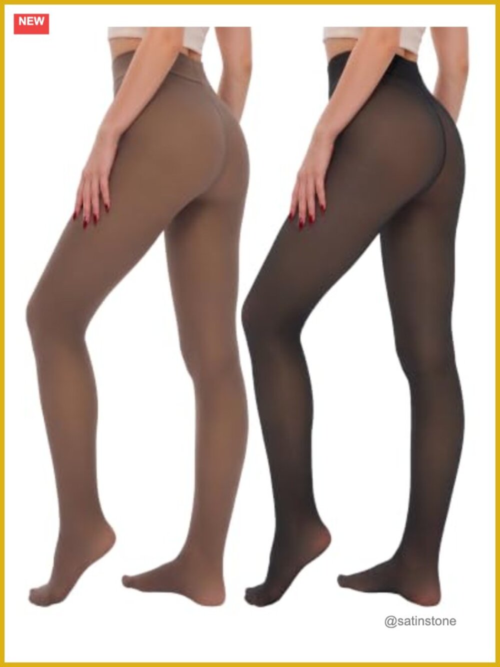 Fleece Lined Thermal Tights 2 Pack Warm Sheer Leggings High Waist